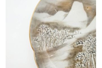 戦前　有田焼　オールド香蘭社&深川製　8.6寸　約26cm　上品で落ち着いた雰囲気が魅力的な大皿(和食器、Wネーム、八寸六分)(R-070277)