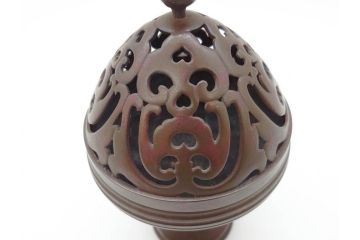鋳金工芸作家　香取秀真(秀治郎)　繊細な意匠にこだわりを感じる博山爐(帝室技芸員、共箱付き、香炉)(R-070278)