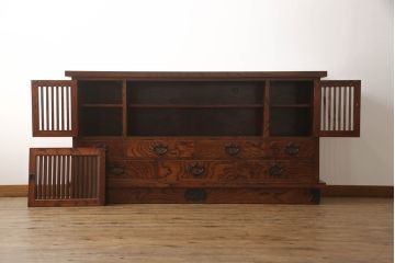 中古　伝統民芸家具　迫力のある杢目が魅力的な岩谷堂箪笥サイドボード(引き出し、収納棚、サイドキャビネット)(R-070288)