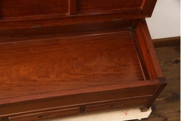 中古　民芸家具　花梨(カリン)材　収納付きで便利な囲炉裏ベンチ(椅子、ダイニングチェア、板座チェア)(R-070312)
