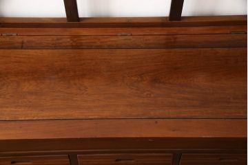 中古　民芸家具　花梨(カリン)材　収納付きで便利な囲炉裏ベンチ(椅子、ダイニングチェア、板座チェア)(R-070312)