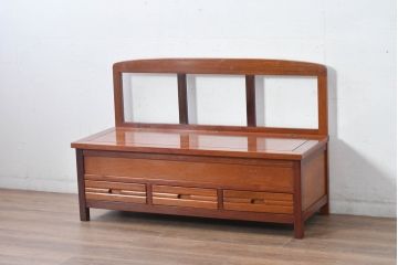 中古　民芸家具　花梨(カリン)材　収納付きで便利な囲炉裏ベンチ(椅子、ダイニングチェア、板座チェア)(R-070312)