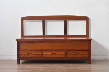 中古　民芸家具　花梨(カリン)材　収納付きで便利な囲炉裏ベンチ(椅子、ダイニングチェア、板座チェア)(R-070312)
