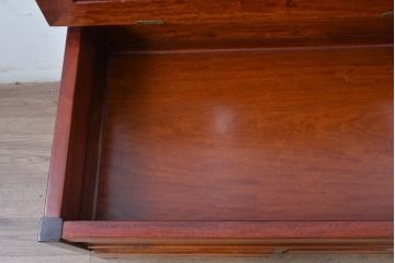 中古　民芸家具　花梨(カリン)材　収納付きで便利な囲炉裏ベンチ(椅子、ダイニングチェア、板座チェア)(R-070312)