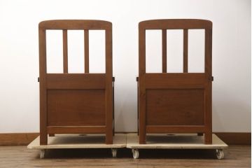 中古　民芸家具　花梨(カリン)材　収納付き囲炉裏チェア2脚セット(椅子、ダイニングチェア、板座チェア)(R-070314)
