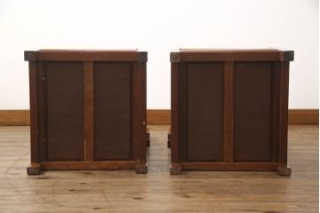 中古　民芸家具　花梨(カリン)材　収納付き囲炉裏チェア2脚セット(椅子、ダイニングチェア、板座チェア)(R-070314)