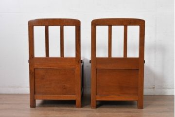 中古　民芸家具　花梨(カリン)材　収納付き囲炉裏チェア2脚セット(椅子、ダイニングチェア、板座チェア)(R-070314)