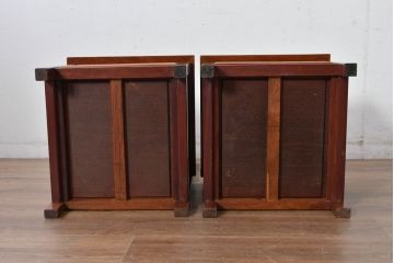 中古　民芸家具　花梨(カリン)材　収納付き囲炉裏チェア2脚セット(椅子、ダイニングチェア、板座チェア)(R-070314)