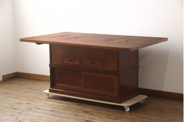 中古　民芸家具　趣ある佇まいが目を引く囲炉裏テーブル(木製火鉢、長火鉢、ダイニングテーブル、4人掛け、6人掛け)(R-070315)