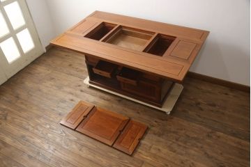 中古　民芸家具　趣ある佇まいが目を引く囲炉裏テーブル(木製火鉢、長火鉢、ダイニングテーブル、4人掛け、6人掛け)(R-070315)
