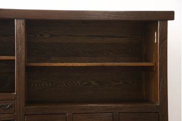 和製ビンテージ　幅1500ミリの希少サイズ　浮造り仕上げのアンティーク調重ね水屋箪笥(和風食器棚、和風キャビネット、収納棚、重ね戸棚、時代箪笥、茶箪笥、ヴィンテージ)(R-070318)