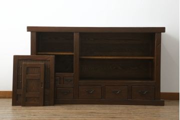 和製ビンテージ　幅1500ミリの希少サイズ　浮造り仕上げのアンティーク調水屋箪笥サイドボード(和風食器棚、和風サイドキャビネット、収納棚、戸棚、時代箪笥、茶箪笥、テレビ台、テレビボード、ヴィンテージ)(R-070319)