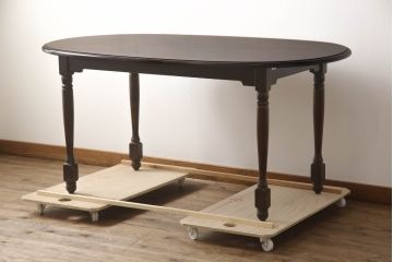 中古　北海道民芸家具　希少な絶版品!　#475　深みのある色合いが美しいダイニングテーブル(食卓、オーバルテーブル、楕円、4人掛け、6人掛け)(R-070321)