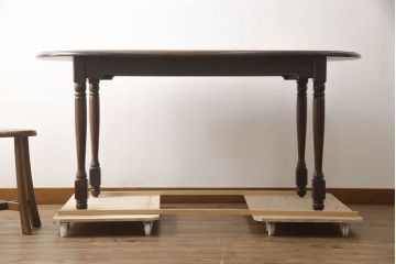 中古　北海道民芸家具　希少な絶版品!　#475　深みのある色合いが美しいダイニングテーブル(食卓、オーバルテーブル、楕円、4人掛け、6人掛け)(R-070321)