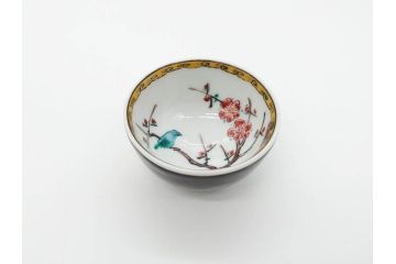 古九谷　九谷焼　三ツ井為吉　絵変り　1.8寸　約5cm　多種多様な絵付けが魅力的な酒盃5客セット(酒杯、おちょこ、お猪口、ぐい呑、色絵、五客揃、一寸八分、共箱付き、和食器)(R-070336)