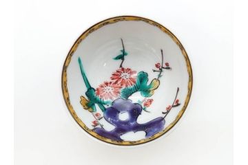 古九谷　九谷焼　三ツ井為吉　絵変り　1.8寸　約5cm　多種多様な絵付けが魅力的な酒盃5客セット(酒杯、おちょこ、お猪口、ぐい呑、色絵、五客揃、一寸八分、共箱付き、和食器)(R-070336)