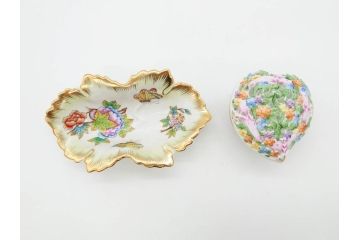 ヘレンド　ハンガリー　HEREND HVNGARY　ヴィクトリアブーケ　ハート形　華やかな雰囲気が素敵な透かしボンボン入れ&トレイ(HUNGARY、トレー、小物入れ、菓子器、洋食器)(R-070337)