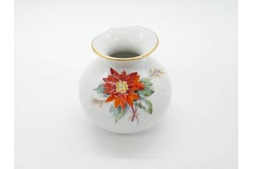 ドイツ　マイセン　Meissen　波の戯れ　ポインセチアの花が愛らしく上品な花瓶(花器、花入、フラワーベース)(定価約66000円)(R-070339)