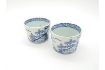 江戸後期　伊万里　染付　柔らかい印象のそば猪口2客セット(和食器、湯呑み、湯のみ、蕎麦猪口)(R-070345)