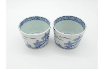 江戸後期　伊万里　染付　柔らかい印象のそば猪口2客セット(和食器、湯呑み、湯のみ、蕎麦猪口)(R-070345)