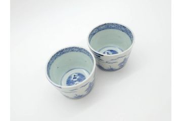 江戸後期　伊万里　染付　柔らかい印象のそば猪口2客セット(和食器、湯呑み、湯のみ、蕎麦猪口)(R-070345)