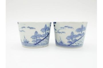 江戸後期　伊万里　染付　柔らかい印象のそば猪口2客セット(和食器、湯呑み、湯のみ、蕎麦猪口)(R-070345)