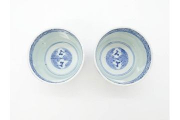 江戸後期　伊万里　染付　柔らかい印象のそば猪口2客セット(和食器、湯呑み、湯のみ、蕎麦猪口)(R-070345)