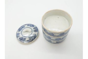 江戸期　古伊万里　染付　小振りで可愛らしい三段重(三段重鉢、小さなお重箱、珍味入れ、薬味入れ、小物入れ、ミニ)(R-070346)