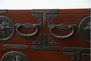 和製ビンテージ　最高級!　手打ち金具　凝った金具が上質な雰囲気を醸し出す仙台小箪笥(仙台箪笥、整理箪笥、収納たんす、引き出し、ヴィンテージ)(R-070352)