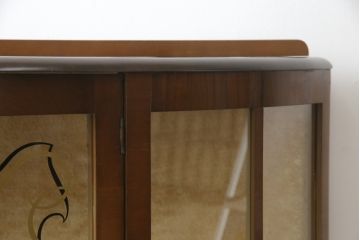 イギリスアンティーク　猫脚が目を引くハーフムーンキャビネット(サイドキャビネット、ガラスケース、ショーケース、飾り棚、戸棚、収納棚、コンソールテーブル、半円、英国)(R-070356)