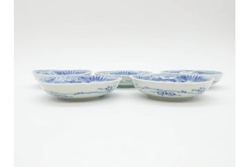 江戸期　古伊万里　染付　線描　松竹梅文　3.6寸　約11cm　爽やかな色合いが素敵な小皿5枚セット(和食器、和皿、三寸六分)(R-070391)