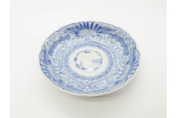江戸期　古伊万里　染付　線描　松竹梅文　3.6寸　約11cm　爽やかな色合いが素敵な小皿5枚セット(和食器、和皿、三寸六分)(R-070391)