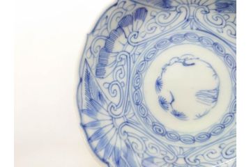 江戸期　古伊万里　染付　線描　松竹梅文　3.6寸　約11cm　爽やかな色合いが素敵な小皿5枚セット(和食器、和皿、三寸六分)(R-070391)