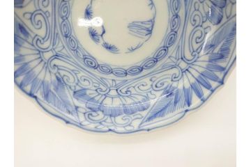 江戸期　古伊万里　染付　線描　松竹梅文　3.6寸　約11cm　爽やかな色合いが素敵な小皿5枚セット(和食器、和皿、三寸六分)(R-070391)