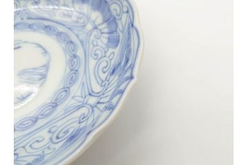 江戸期　古伊万里　染付　線描　松竹梅文　3.6寸　約11cm　爽やかな色合いが素敵な小皿5枚セット(和食器、和皿、三寸六分)(R-070391)