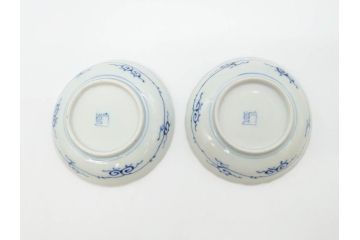 江戸期　古伊万里　染付　線描　松竹梅文　3.6寸　約11cm　爽やかな色合いが素敵な小皿5枚セット(和食器、和皿、三寸六分)(R-070391)