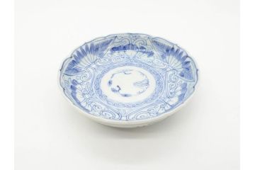 江戸期　古伊万里　染付　線描　松竹梅文　3.6寸　約11cm　爽やかな色合いが素敵な小皿5枚セット(和食器、和皿、三寸六分)(R-070392)