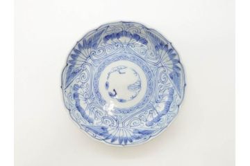 江戸期　古伊万里　染付　線描　松竹梅文　3.6寸　約11cm　爽やかな色合いが素敵な小皿5枚セット(和食器、和皿、三寸六分)(R-070392)