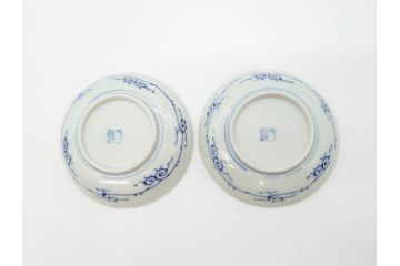 江戸期　古伊万里　染付　線描　松竹梅文　3.6寸　約11cm　爽やかな色合いが素敵な小皿5枚セット(和食器、和皿、三寸六分)(R-070392)
