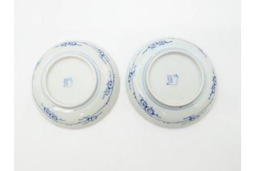 江戸期　古伊万里　染付　線描　松竹梅文　3.6寸　約11cm　爽やかな色合いが素敵な小皿5枚セット(和食器、和皿、三寸六分)(R-070392)