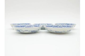 江戸期　古伊万里　染付　線描　松竹梅文　3.6寸　約11cm　爽やかな色合いが素敵な小皿5枚セット(和食器、和皿、三寸六分)(R-070393)