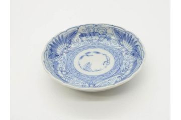 江戸期　古伊万里　染付　線描　松竹梅文　3.6寸　約11cm　爽やかな色合いが素敵な小皿5枚セット(和食器、和皿、三寸六分)(R-070393)