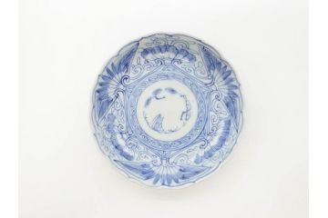 江戸期　古伊万里　染付　線描　松竹梅文　3.6寸　約11cm　爽やかな色合いが素敵な小皿5枚セット(和食器、和皿、三寸六分)(R-070393)