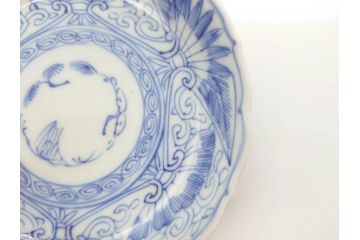 江戸期　古伊万里　染付　線描　松竹梅文　3.6寸　約11cm　爽やかな色合いが素敵な小皿5枚セット(和食器、和皿、三寸六分)(R-070393)