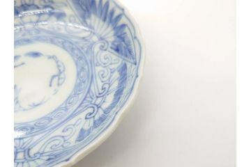 江戸期　古伊万里　染付　線描　松竹梅文　3.6寸　約11cm　爽やかな色合いが素敵な小皿5枚セット(和食器、和皿、三寸六分)(R-070393)