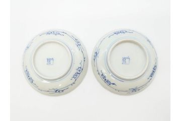 江戸期　古伊万里　染付　線描　松竹梅文　3.6寸　約11cm　爽やかな色合いが素敵な小皿5枚セット(和食器、和皿、三寸六分)(R-070393)