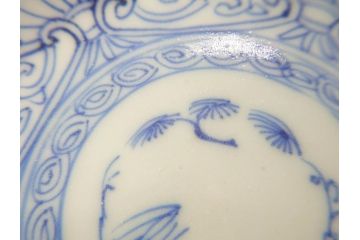 江戸期　古伊万里　染付　線描　松竹梅文　3.6寸　約11cm　爽やかな色合いが素敵な小皿5枚セット(和食器、和皿、三寸六分)(R-070393)