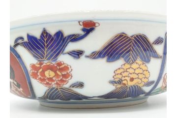 江戸期　古伊万里　金彩　色絵　南蛮舟に韃靼人の図　8寸　約25cm　色鮮やかで豪華な大鉢(ラッタン人、だったん人、南蛮人、八寸、深鉢、和食器)(R-070394)