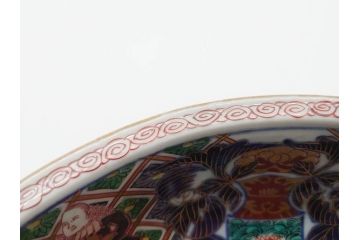 江戸期　古伊万里　金彩　色絵　南蛮舟に韃靼人の図　8寸　約25cm　色鮮やかで豪華な大鉢(ラッタン人、だったん人、南蛮人、八寸、深鉢、和食器)(R-070394)