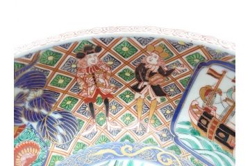 江戸期　古伊万里　金彩　色絵　南蛮舟に韃靼人の図　8寸　約25cm　色鮮やかで豪華な大鉢(ラッタン人、だったん人、南蛮人、八寸、深鉢、和食器)(R-070394)